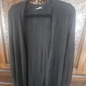Long Halogen Black Cardigan Sweater With Pockets
